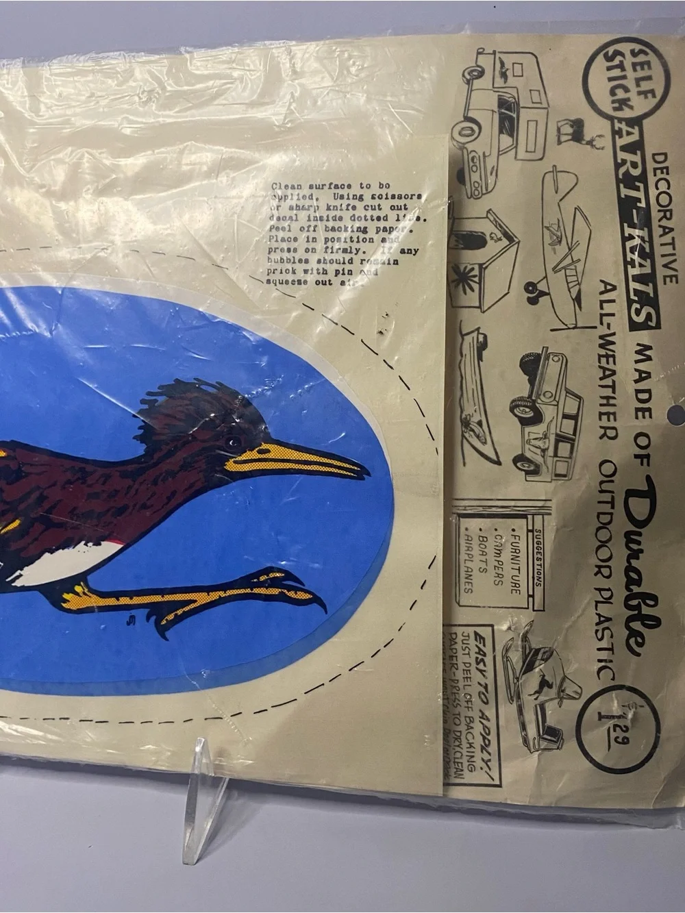 Rare Vintage Roadrunner Self Stick Decal Sticker - Sealed In Original Pkg